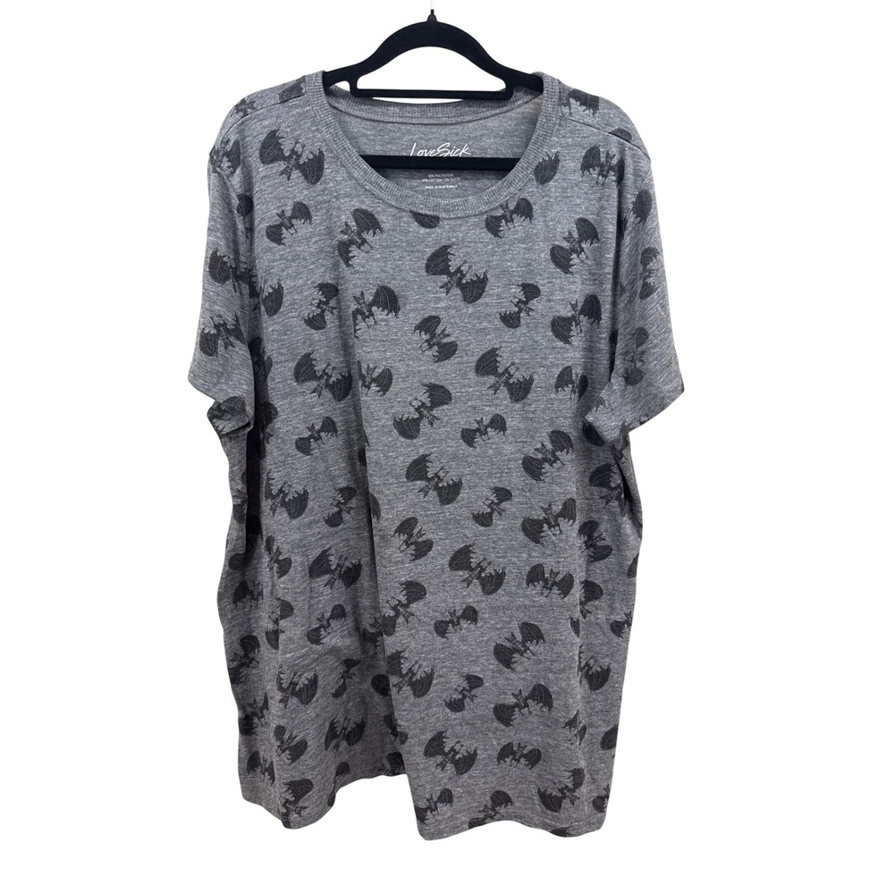 LoveSick Womens Gray Bat Print Short Sleeve T-Shirt Size 2 Goth Halloween Tee